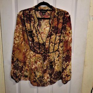 Lane Bryant Brown Floral Paisley Silk Long Sleeve